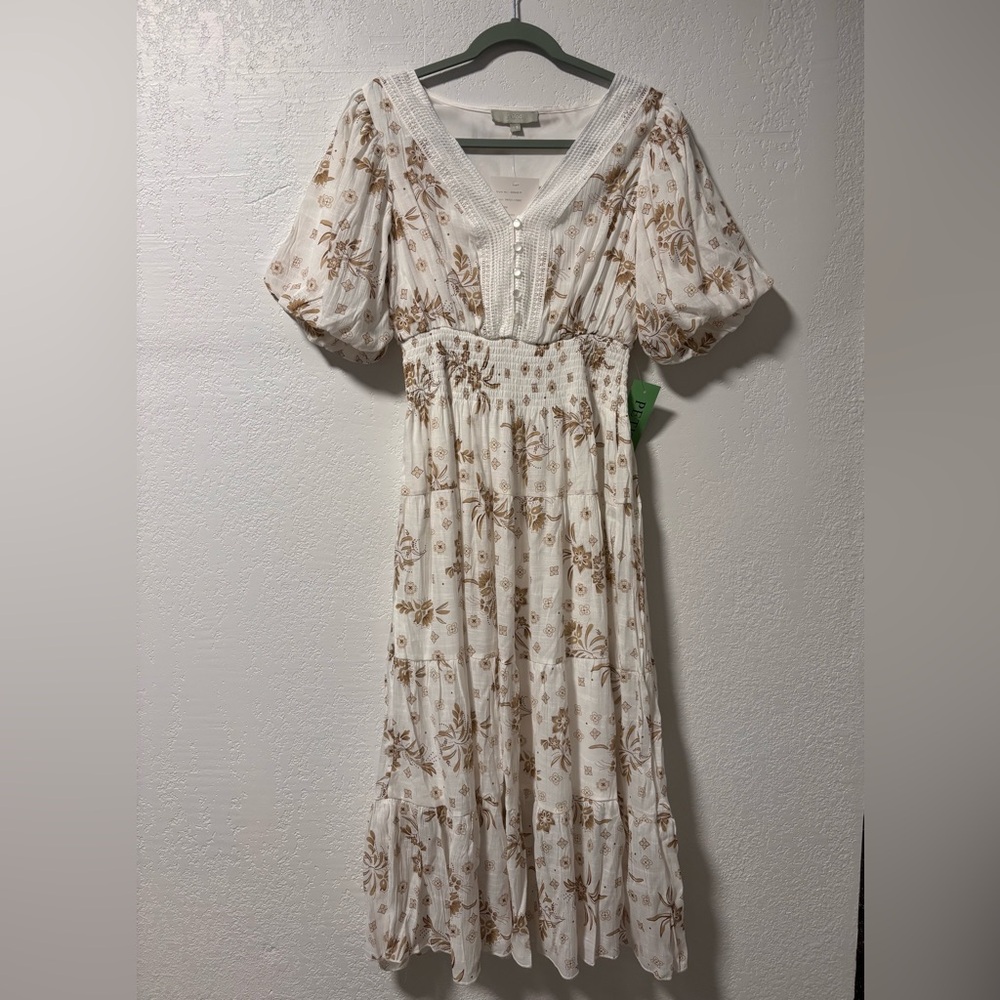 J Cee White and Tan Floral Dress